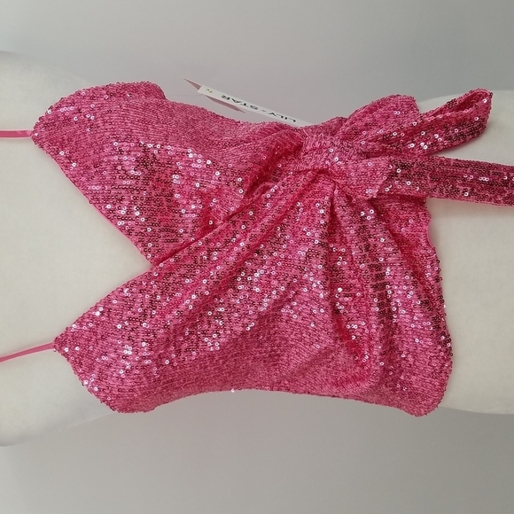 Lily Star Sparkly Pink Sequin Side Tie Wrap Top Party Festive Coquette Barbie - Picture 9 of 11